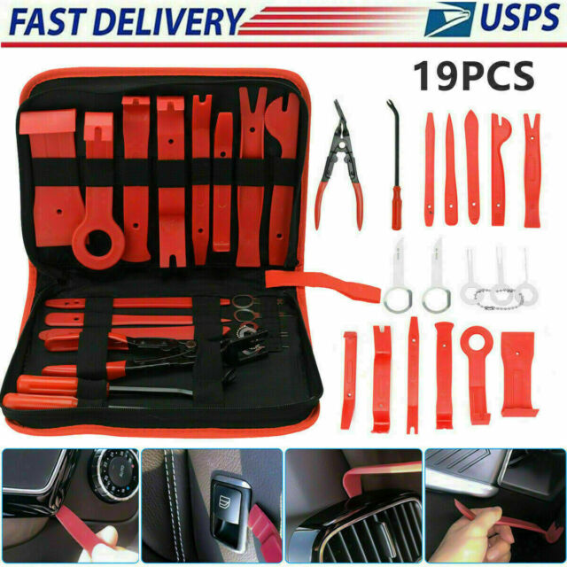 19Pcs Car Trim Removal Tool Set Hand Tools Pry Bar Panel Door Interior Clip Kit