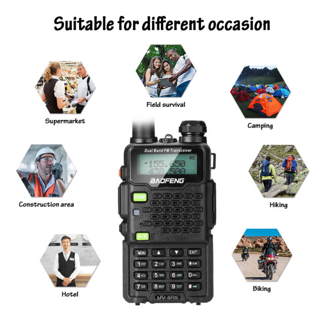 Set 2 BAOFENG UV-5R5 Two-Way Radios Walkie Talkies 3-5KM Long Range Mic